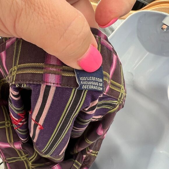 Robert Graham Men's Button Down Shirt XL Purple Green Fluorescent 100% Cotton - Picture 13 of 14